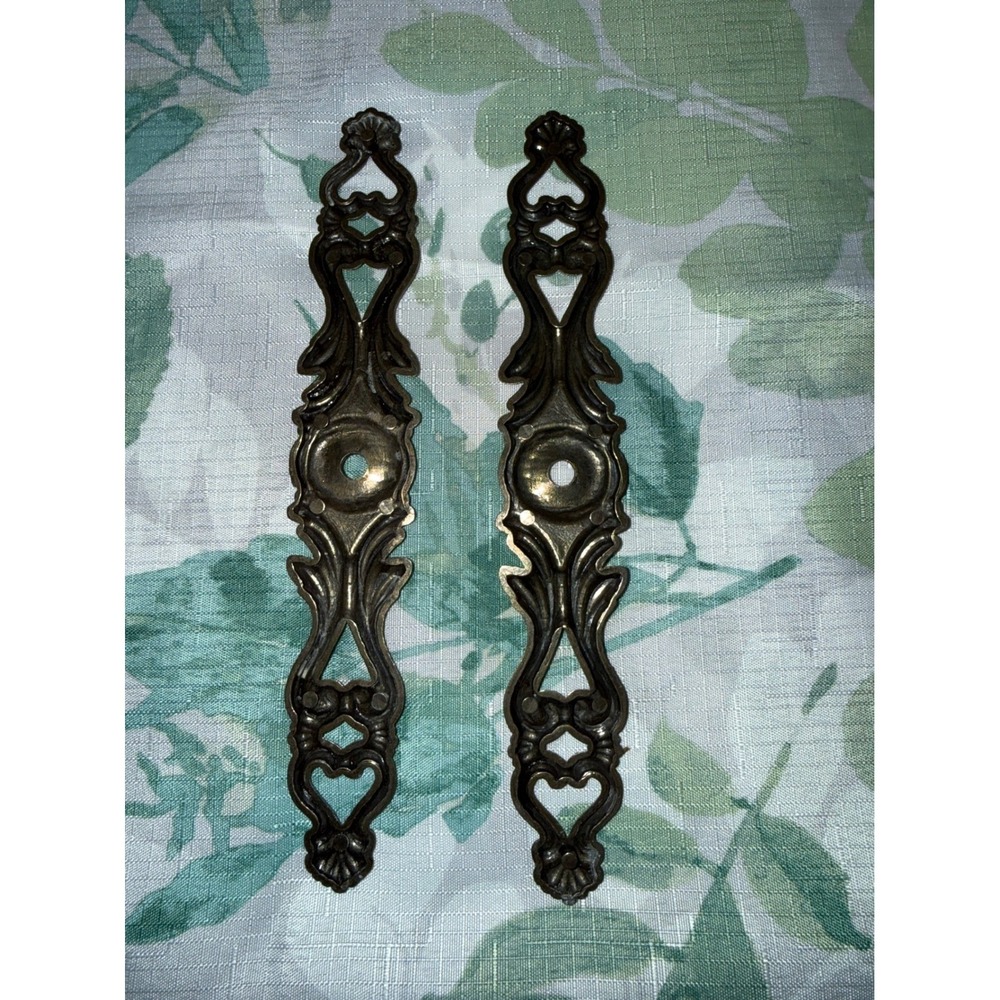 Vintage Brass Escutcheon‎ Backplates Ornate Scroll Furniture Hardware Set of 2